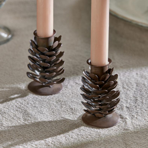 Nkuku Elagalu Pine Cone Candle Stick Rust Set of 2